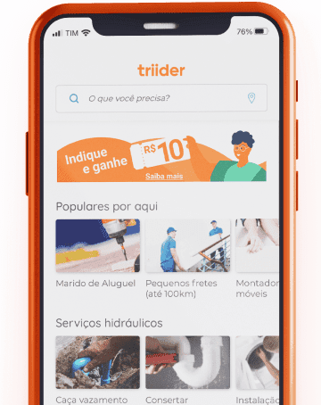 Smarthphone laranja com o aplicativo do Triider sendo exibido na tela