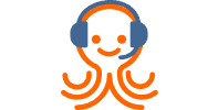Polvo laranja utilizando um headset azul