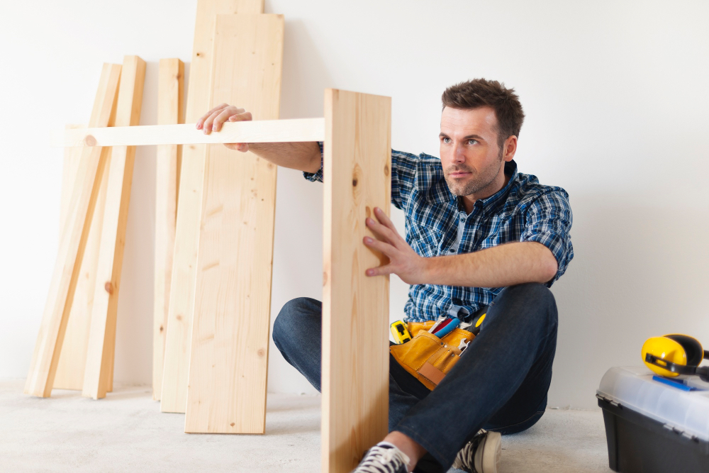 Homem realizando a montagem de um móvel