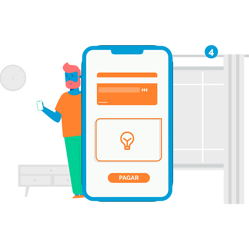 Ilustração mostrando o momento de pagamento na tela do smartphone de um homem