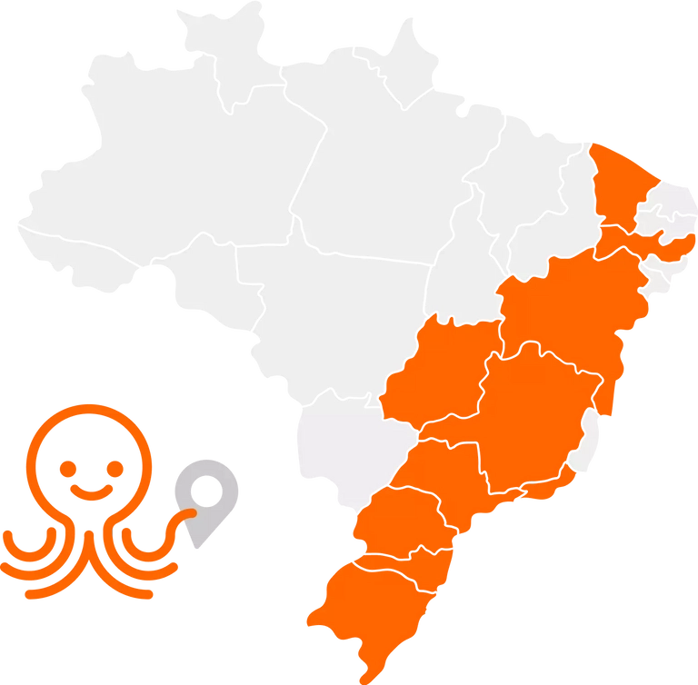 Mapa do Brasil com todos os estados em que o Triider está presente marcados em laranja